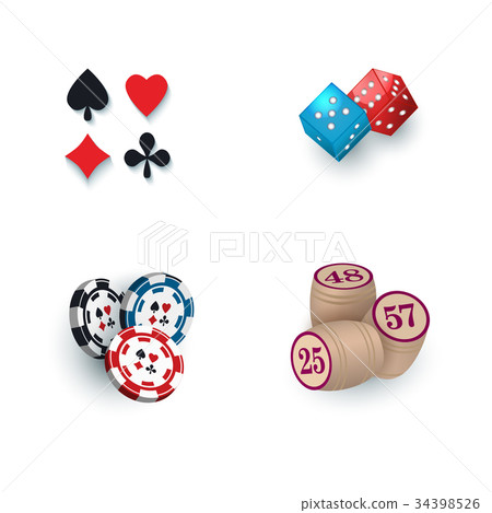 Casino symbols - suits, bingo kegs, tokens, dices Casino symbols - suits, bingo kegs, tokens, dices 34398526