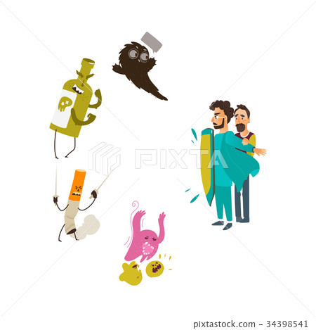 vector flat doctor protecting patient by shield 34398541