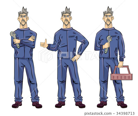 Mechanic or fitter plumber man holding a wrench 34398713
