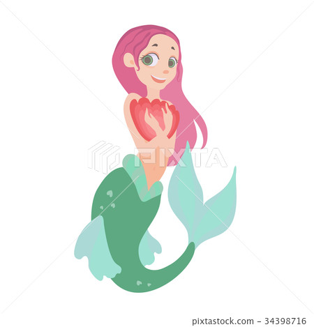 Cute mermaid with pink hair. Vector illustration 34398716