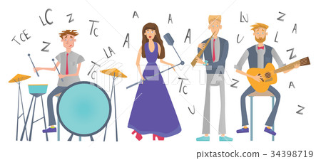 Music band playing the song. Drummer, singer Music band playing the song. Drummer, singer 34398719