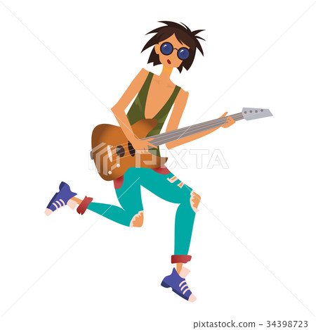 A young man playing the guitar. Rock musician A young man playing the guitar. Rock musician 34398723