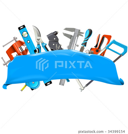 Vector Blue Banner with Hand Tools 34399154