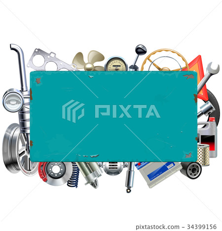Vector Rusty Billboard with Car Parts 34399156