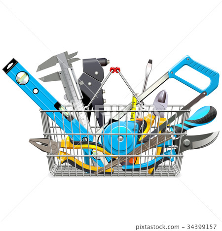 Vector Supermarket Basket with Hand Tools Vector Supermarket Basket with Hand Tools 34399157