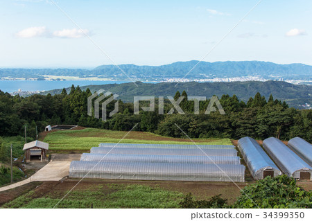 Vinyl House And Lake Shinji Stock Photo