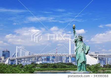 Odaiba, Statue of Liberty and Rainbow Bridge Odaiba, Statue of Liberty and Rainbow Bridge 34399368