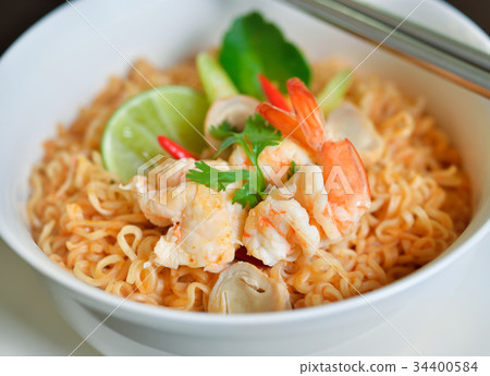 Tom Yum Kung with noodles, Thai food 34400584