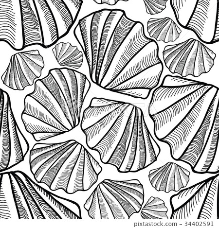 Seashell seamless pattern Summer marine background Seashell seamless pattern Summer marine background 34402591