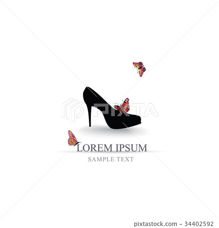 Shoe background, butterfly. Fashion footwear sign Shoe background, butterfly. Fashion footwear sign 34402592