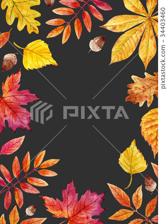 Watercolor autumn leaves frame 34403460