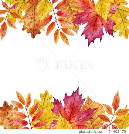 Watercolor autumn leaves frame 34403479