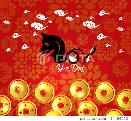 Chinese New Year  2018. Plum blossom and coin 34404920