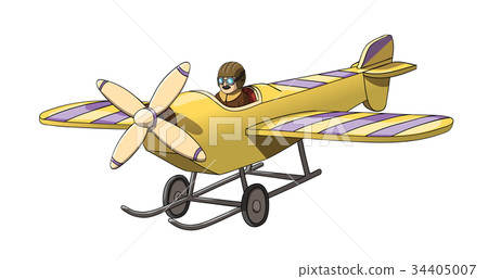 Cartoon Retro Vintage Pilot in his Plane. EPS-10 34405007