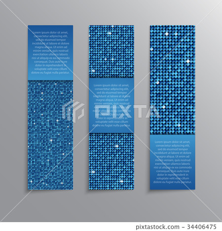 Blue Sequins Banners. Card, Brochure, Probe. 34406475