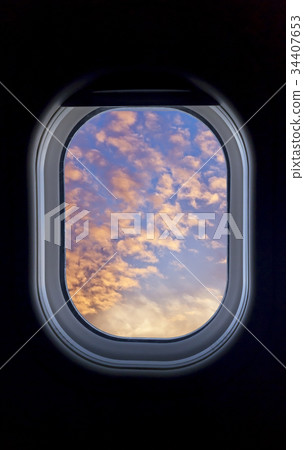 Clouds, flock of sheep, window, airplane 34407653