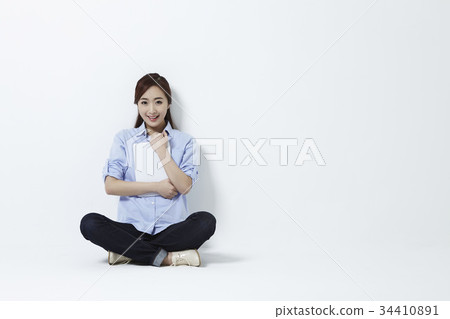 平板電腦，年輕的女人 34410891