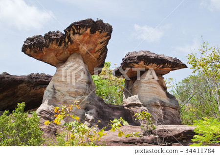 Mushroom stone and blue sky Mushroom stone and blue sky 34411784