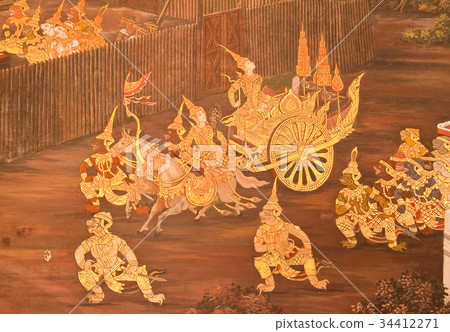 Masterpiece of traditional Thai style painting art Masterpiece of traditional Thai style painting art 34412271