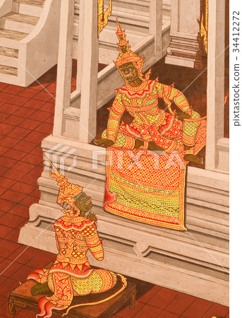 Masterpiece of traditional Thai style painting art Masterpiece of traditional Thai style painting art 34412272