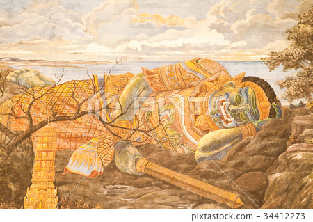 Masterpiece of traditional Thai style painting art Masterpiece of traditional Thai style painting art 34412273