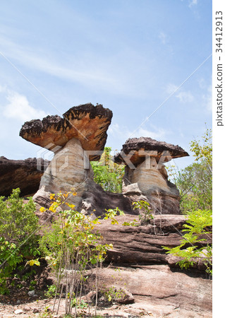 Mushroom stone and blue sky 34412913