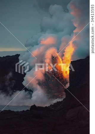 Ocean entry of lava flows in Hawaii Island Carapana Ocean entry of lava flows in Hawaii Island Carapana 34413593