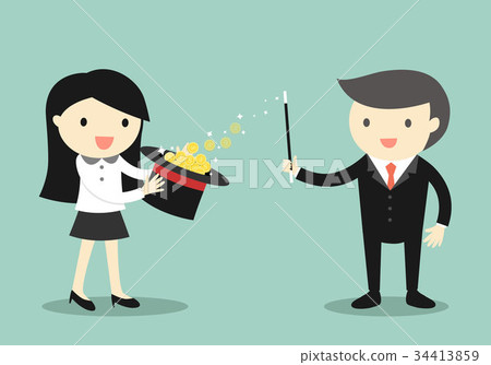 Businessman use magical powers make money from hat 34413859