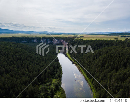 rocky landscape on the river Ai. Aerial view rocky landscape on the river Ai. Aerial view 34414548