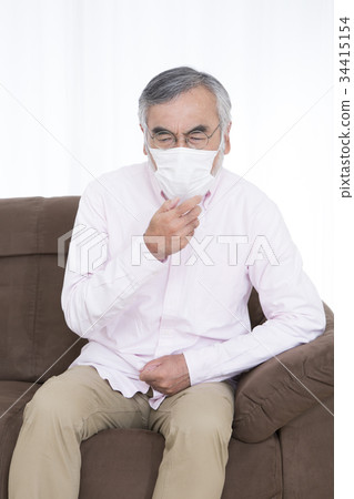 Unhealthy senior cough cold flu fever 34415154