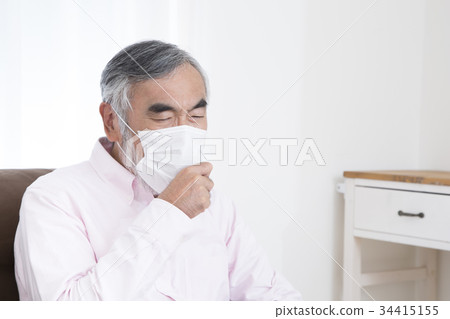 Unhealthy senior cough cold flu fever 34415155