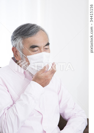 Unhealthy senior cough cold flu fever 34415156