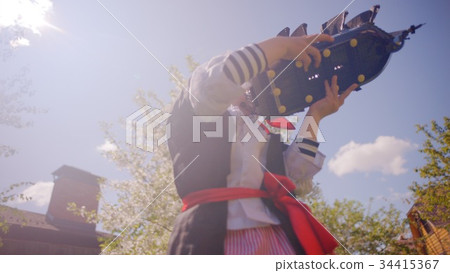 Little boy wearing pirate costume is playing in Little boy wearing pirate costume is playing in 34415367