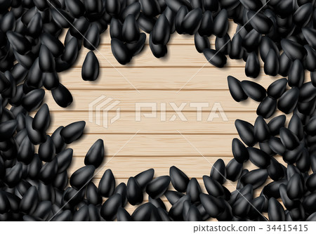 Sunflower seeds background with heap of black Sunflower seeds background with heap of black 34415415