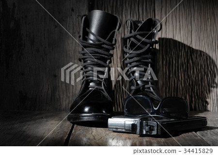 Black leather military combat boots Black leather military combat boots 34415829