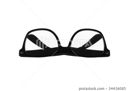 Front view of black eyeglasses folded isolated Front view of black eyeglasses folded isolated 34416085