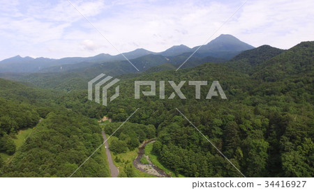 "Shiretoko no Mori" shot from the sky with a drone (near Iwaobetsu hot spring / Shari-cho, Shari-gun, Hokkaido) 34416927