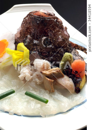 魚白色魚生魚片活okoze日本食物食物新鮮的豪華食物 34418594