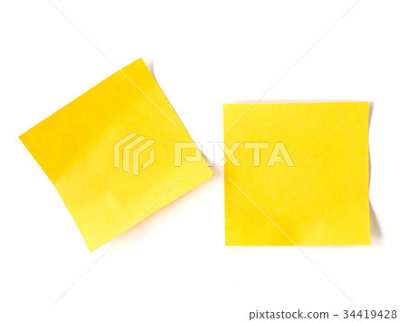 Yellow stick notes paper on white background. 34419428