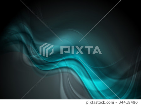 Dark turquoise glowing waves abstract background 34419480