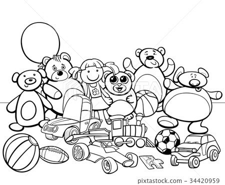 Toys Group Cartoon Coloring Book Stock Illustration 34420959