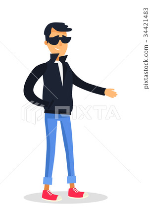 Cartoon Man in Black Jacket and Glasses on White Cartoon Man in Black Jacket and Glasses on White 34421483