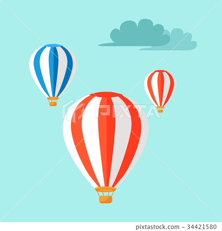 Airballoons Flying in Blue Sky Vector Illustration 34421580