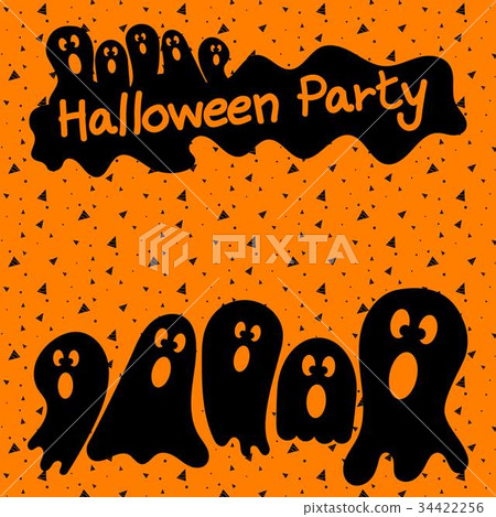 Halloween Party with Pumpkin, dark castle and bat Halloween Party with Pumpkin, dark castle and bat 34422256