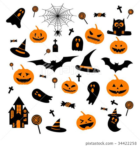 Happy Halloween with ghost pumpkin, castle, bat 34422258