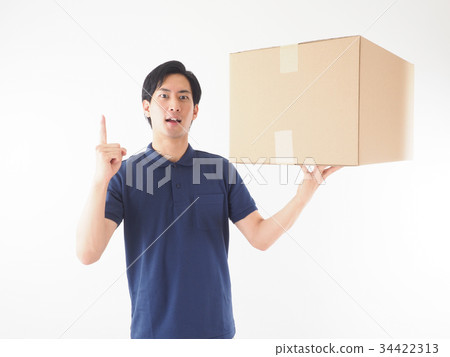 Workers who gently hold cardboard boxes 34422313