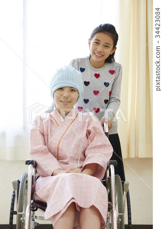 Fighting disease life Mother and primary school daughter on wheelchair Fighting disease life Mother and primary school daughter on wheelchair 34423084