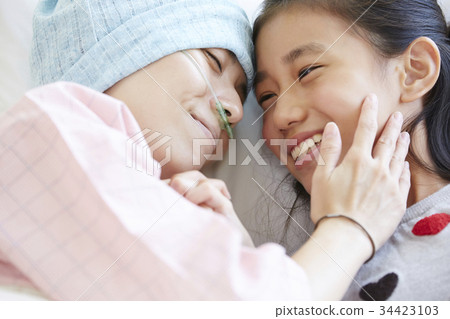 Mother and girl in fight against disease in the sickroom Mother and girl in fight against disease in the sickroom 34423103