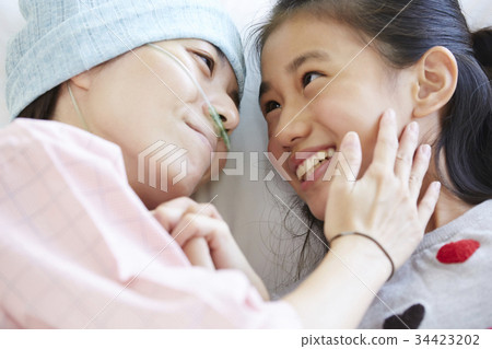Mother and girl in fight against disease in the sickroom Mother and girl in fight against disease in the sickroom 34423202