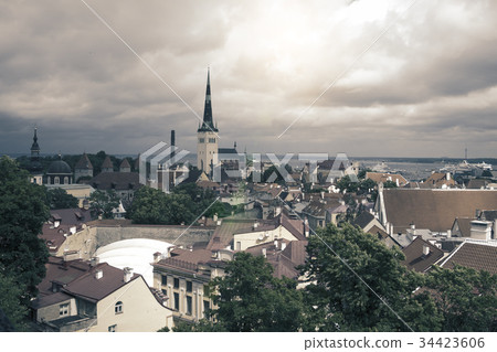 Aerial View of Tallinn Old Town. toning 34423606